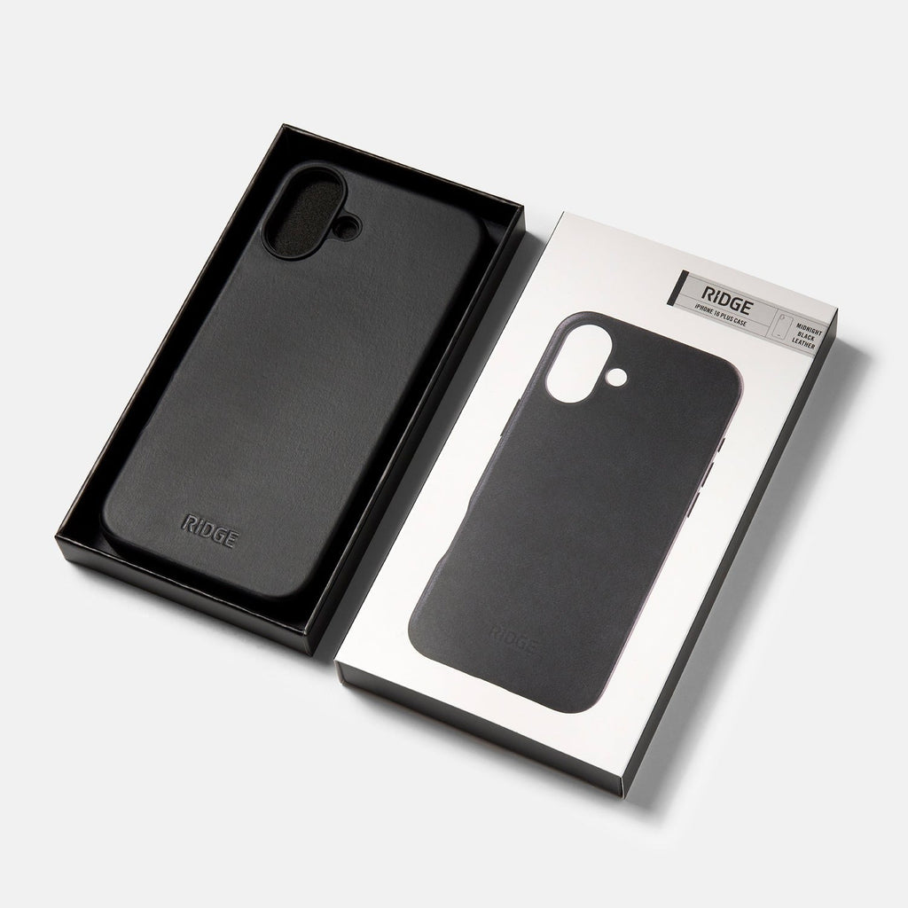 Ridge Phone Case - Midnight Black Leather - iPhone 16 Plus