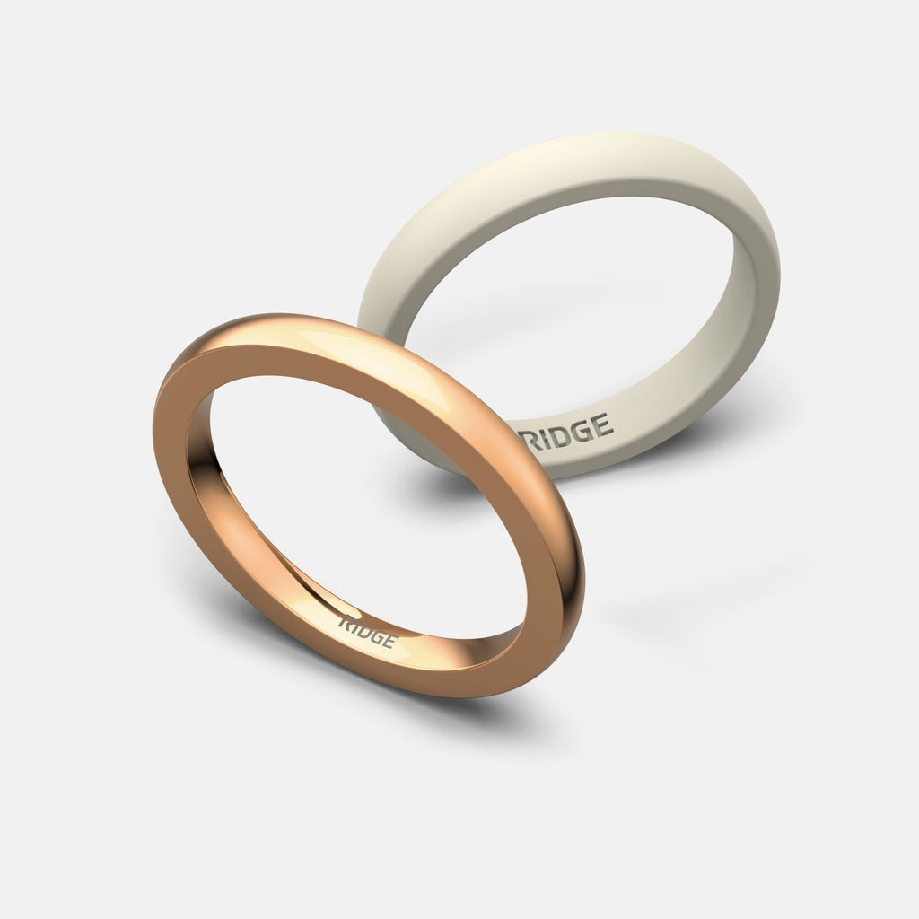 2mm Rounded Ring Set - 14K Rose Gold