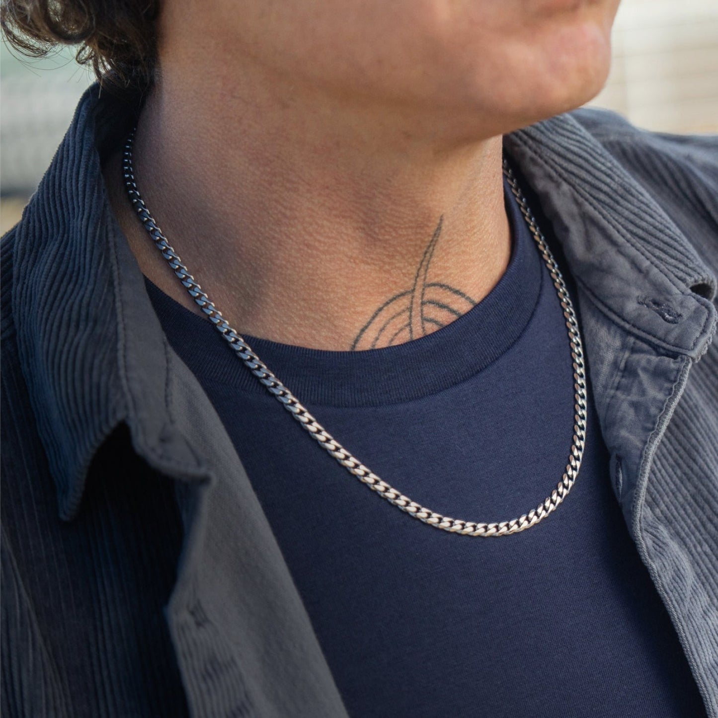 5mm Curb Chain - Platinum - 22"