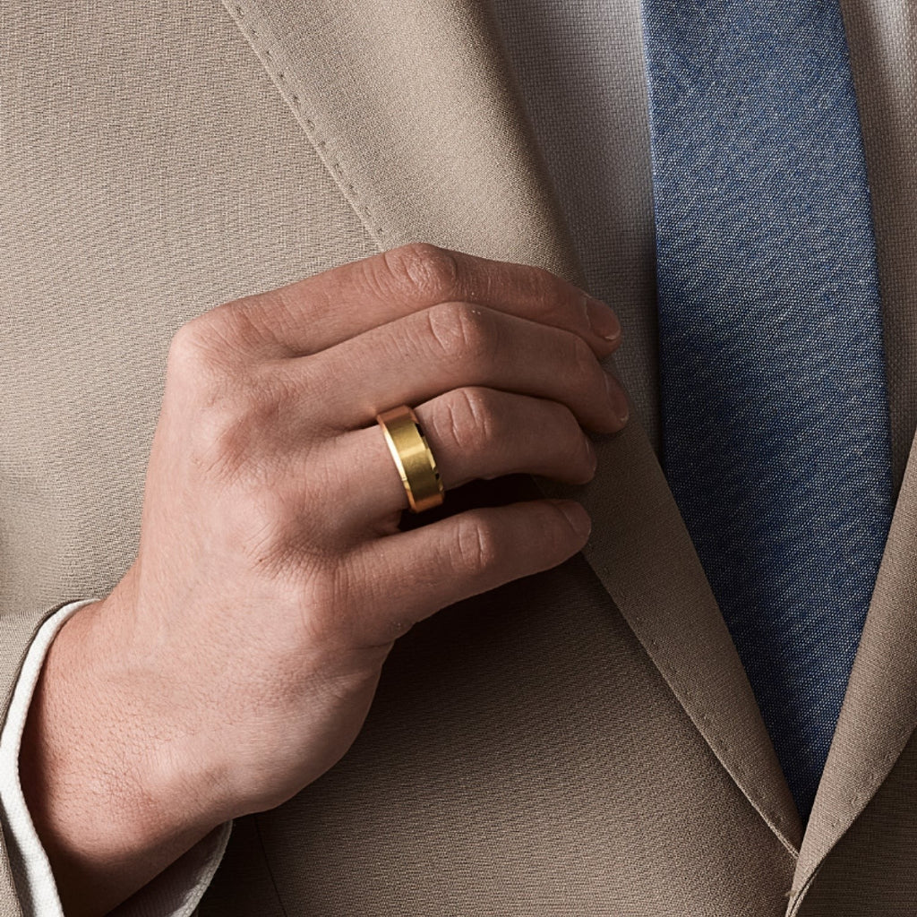 8mm Beveled Ring Set - 24K Gold - Tantalum Carbide