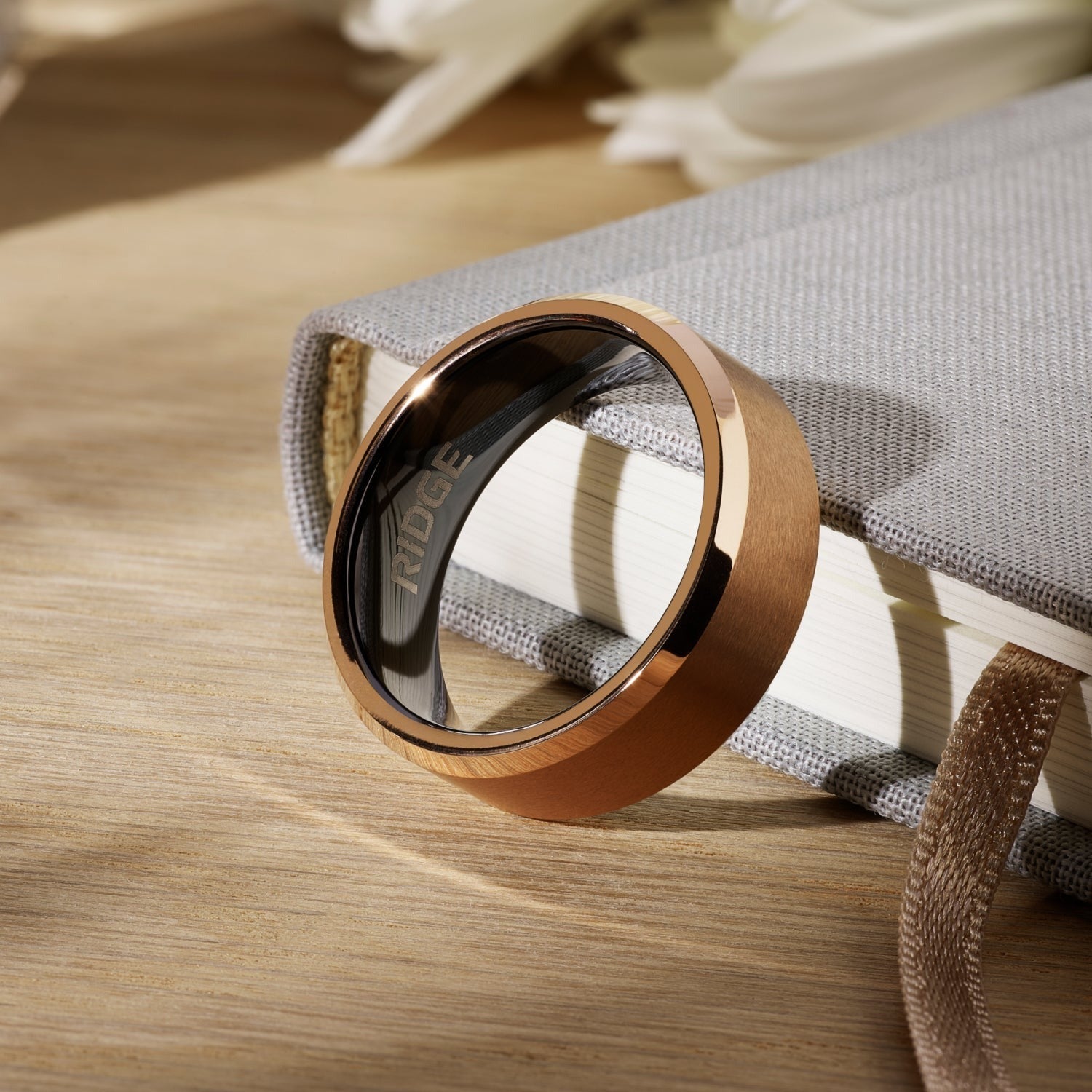 8mm Beveled Ring Set - 18K Rose Gold