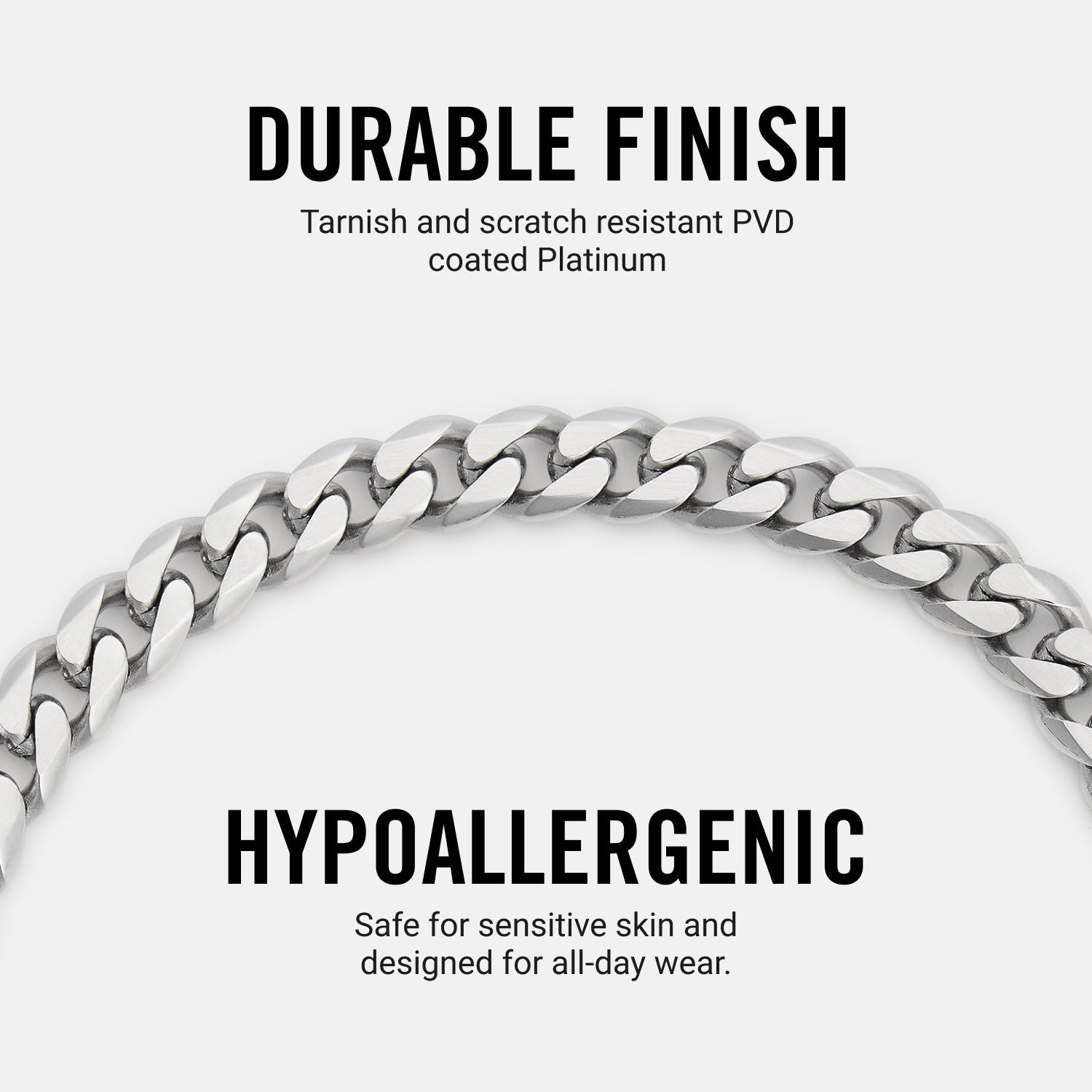 6mm Curb Bracelet - Platinum - Medium