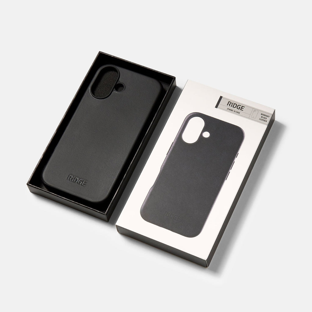 Ridge Phone Case - Midnight Black Leather - iPhone 16