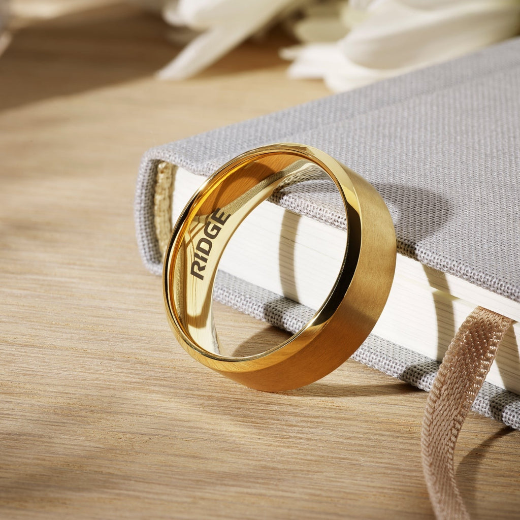 8mm Beveled Ring Set - 24K Gold - Tantalum Carbide