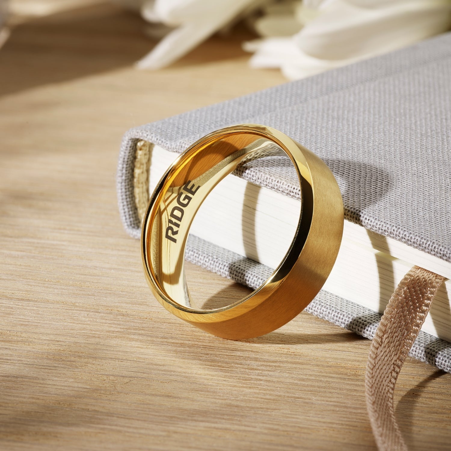 8mm Beveled Ring Set - 24K Gold - Tantalum Carbide