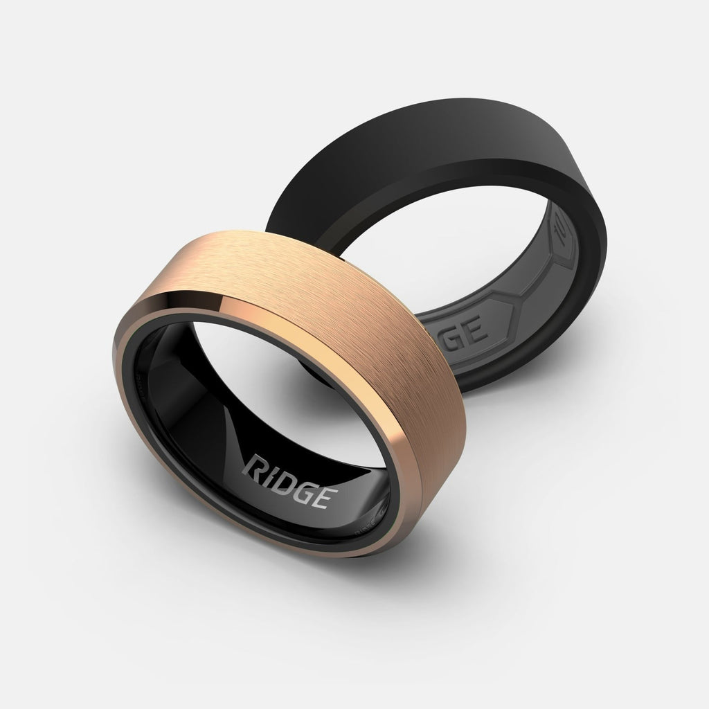 8mm Beveled Ring Set - 18K Rose Gold