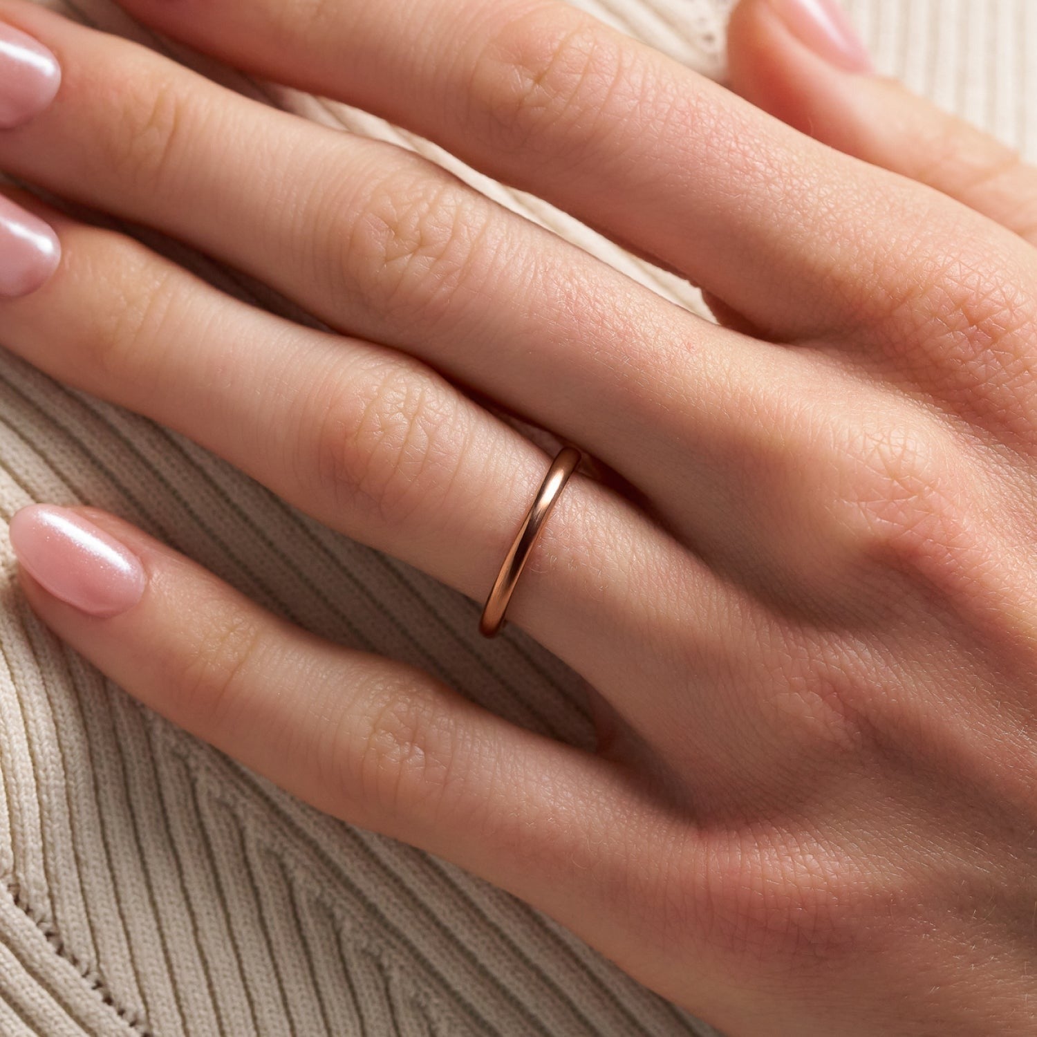 2mm Rounded Ring Set - 14K Rose Gold